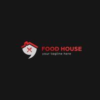 mat hus catering restaurang bistro logotyp med hus tak, bubbla prata, kniv och gaffel ikon symbol vektor
