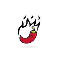 umgekipptes Logo-Symbol für rote Chilischoten mit Flammen-Cartoon-Illustrationsstil-Charaktermaskottchen vektor