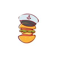 kritzeln, zeichnung, marine, matrose, kapitän, burger, logo, symbol, cliparts, symbol, abbildung, lustig, stil vektor
