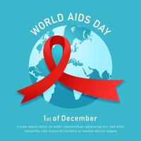 world aids hiv day event poster mit rotem bandsymbol und blauem rundem weltkartenvektorillustrationshintergrund vektor