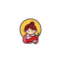 Mama-Mama-Chili-Liebhaber-Logo mit niedlichem Mutter-Maskottchen-Charakter als Babysitter trägt würziges Chili-Baby vektor