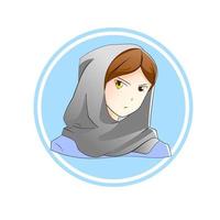 Premium-Vektor l Bild einer niedlichen Frau Hijab Anime-Figur, die verschroben ist. Aufkleber, lizenzfrei vektor