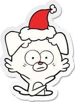 nervöser Hundeaufkleber-Cartoon einer tragenden Weihnachtsmannmütze vektor