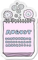 Aufkleber eines Cartoon-Kalenders, der den Monat August zeigt vektor