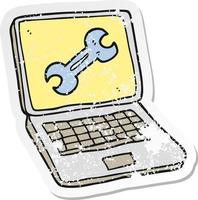 Retro-Distressed-Aufkleber eines Cartoon-Laptop-Computers mit festem Bildschirm vektor