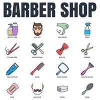 Friseursalon-Banner-Web-Icon-Set. Rasiermesser, Seife, Handtuch, Handspiegel, Schnurrbart, Schere, Haartrockner und mehr Vektorillustrationskonzept. vektor