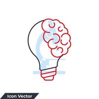 kreativ aning. hjärna i glödlampa ikon logotyp vektor illustration. kunskap symbol mall för grafisk och webb design samling