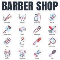 barberare affär baner webb ikon uppsättning. rakning rakapparat, tvål, handduk, hand spegel, mustasch, sax, hår torktumlare och Mer vektor illustration begrepp.