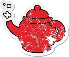Distressed Sticker Cartoon Doodle einer blauen Teekanne vektor