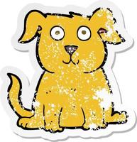 retro nödställd klistermärke av en tecknad glad hund vektor