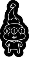tecknad serie ikon av en tre ögon utomjording bär santa hatt vektor