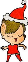 Fröhlicher strukturierter Cartoon eines Mädchens mit Weihnachtsmütze vektor