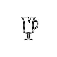 gesprungenes Irish-Coffee-Glas-Symbol auf weißem Hintergrund. Einfach, Linie, Silhouette und sauberer Stil. Schwarz und weiß. geeignet für symbol, zeichen, symbol oder logo vektor