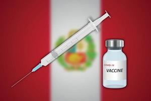 spruta och vaccin injektionsflaska på fläck bakgrund med peru flagga vektor