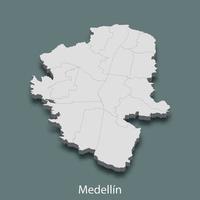 Isometrische 3D-Karte von Medellin ist eine Stadt in Kolumbien vektor