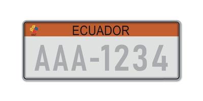 Nummernschild . Kfz-Zulassungsschein von Ecuador vektor