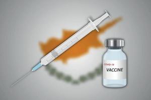Spritze und Impfstofffläschchen auf unscharfem Hintergrund mit Zypern-Flagge, vektor
