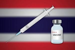 spruta och vaccin injektionsflaska på fläck bakgrund med thailand flagga vektor