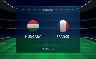 ungern mot Frankrike fotboll resultattavlan. utsända grafisk fotboll vektor