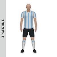 3d realistisk fotboll spelare mockup. argentina fotboll team utrustning t vektor