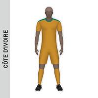 3D-realistisches Fußballspieler-Mockup. Elfenbeinküste Fußballmannschaft k vektor