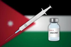 spruta och vaccin injektionsflaska på fläck bakgrund med jordan flagga vektor