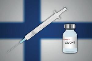 spruta och vaccin injektionsflaska på fläck bakgrund med finland flagga vektor