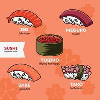 typer av sushi vektor