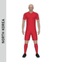 3D-realistisches Fußballspieler-Mockup. Trikot der nordkoreanischen Fußballmannschaft vektor