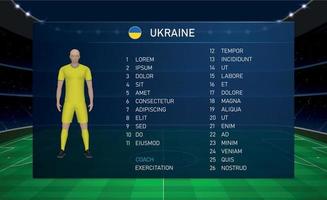 Fußball-Scoreboard-Broadcast-Grafik mit der Kader-Fußballmannschaft der Ukraine vektor