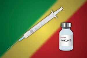 Spritze und Impfstofffläschchen auf unscharfem Hintergrund mit Kongo-Flagge, vektor
