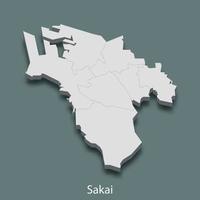 3d isometrisk Karta av sakai är en stad av japan vektor