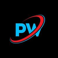 pw pw-Buchstaben-Logo-Design. Anfangsbuchstabe pw verknüpfter Kreis Monogramm-Logo in Großbuchstaben rot und blau. pw-Logo, pw-Design. pw, pw vektor