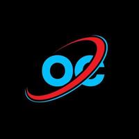 oc oc Buchstabe Logo-Design. Anfangsbuchstabe oc verknüpfter Kreis Monogramm-Logo in Großbuchstaben rot und blau. oc-Logo, oc-Design. ok, ok vektor