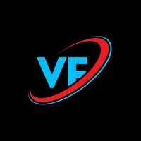 vf vf-Buchstaben-Logo-Design. Anfangsbuchstabe vf verknüpfter Kreis Monogramm-Logo in Großbuchstaben rot und blau. vf-Logo, vf-Design. vf, vf vektor
