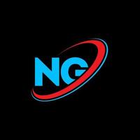 ng logotyp. ng design. blå och röd ng brev. ng brev logotyp design. första brev ng länkad cirkel versal monogram logotyp. vektor