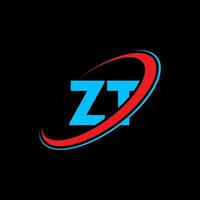 zt z t brev logotyp design. första brev zt länkad cirkel versal monogram logotyp röd och blå. zt logotyp, z t design. zt, z t vektor