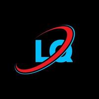 lq logotyp. lq design. blå och röd lq brev. lq brev logotyp design. första brev lq länkad cirkel versal monogram logotyp. vektor