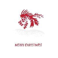 ritad för hand festlig jul och ny år kort med Semester symboler träd, tall kon och calligraphic hälsning inskrift vektor