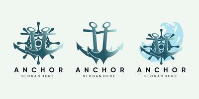 uppsättning av ankare logotyp design bunt för sjöman ikon med kreativ begrepp premie vektor