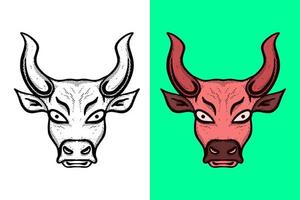 illustration buffel huvud hand dragen tecknad serie årgång stil vektor