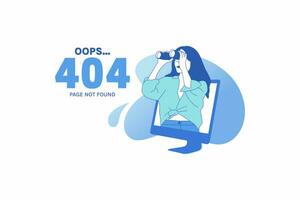 Illustrationen Frau mit binokular aussehenden Internetverbindungen für oops 404-Fehler-Design-Konzept-Landing-Page