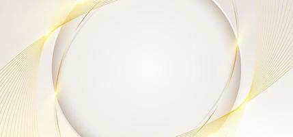 3d modern lyx baner mall design vit cirkel form med gyllene böjd rader ljus gnistbildning på rena bakgrund vektor