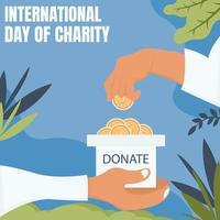 Illustrationsvektorgrafik der Hand, die Münzen in die Spendenbox gibt, perfekt für den internationalen Tag der Wohltätigkeit, Feiern, Grußkarten usw. vektor