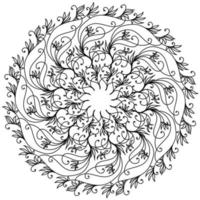 abstrakt tilltrasslad mandala med virvlar och klotter blommor, meditativ färg sida och utsmyckad virvlar vektor