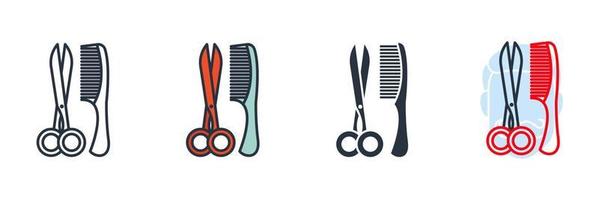 scissor och hårkam ikon logotyp vektor illustration. hår salong symbol mall för grafisk och webb design samling