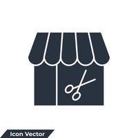 barberare affär ikon logotyp vektor illustration. Lagra i scissor symbol mall för grafisk och webb design samling