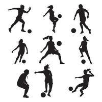 Frauenfußballspielerschattenbild, Mädchenspielervektor, weiblicher Fußballfußball. vektor