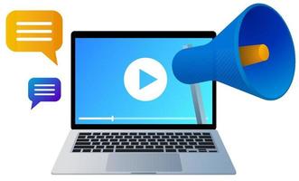 Webinar-Icon-Konzept. Online-Video-Event-Werbung mit Laptop, Megaphon und Sprechblasen. Vektor-Illustration vektor