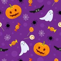 halloween sömlös mönster i platt tecknad serie stil. pumpor, fladdermöss och gust. vektor illustration